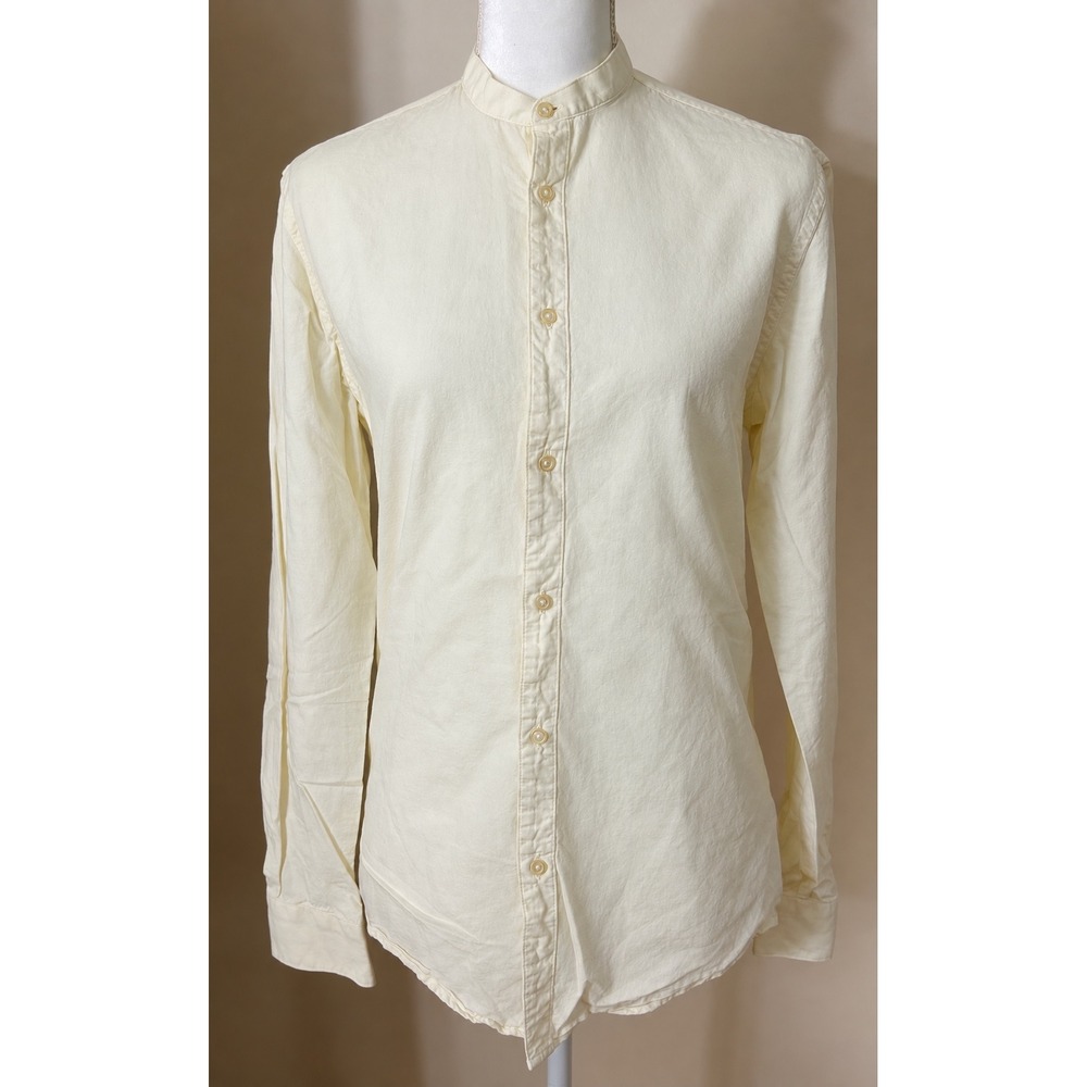 Zara Man Band Collar Shirt 100% Cotton Small Minimalist Workwear Officewear